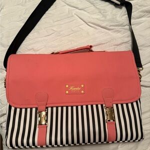Pink and Black Laptop Bag with Striped Design